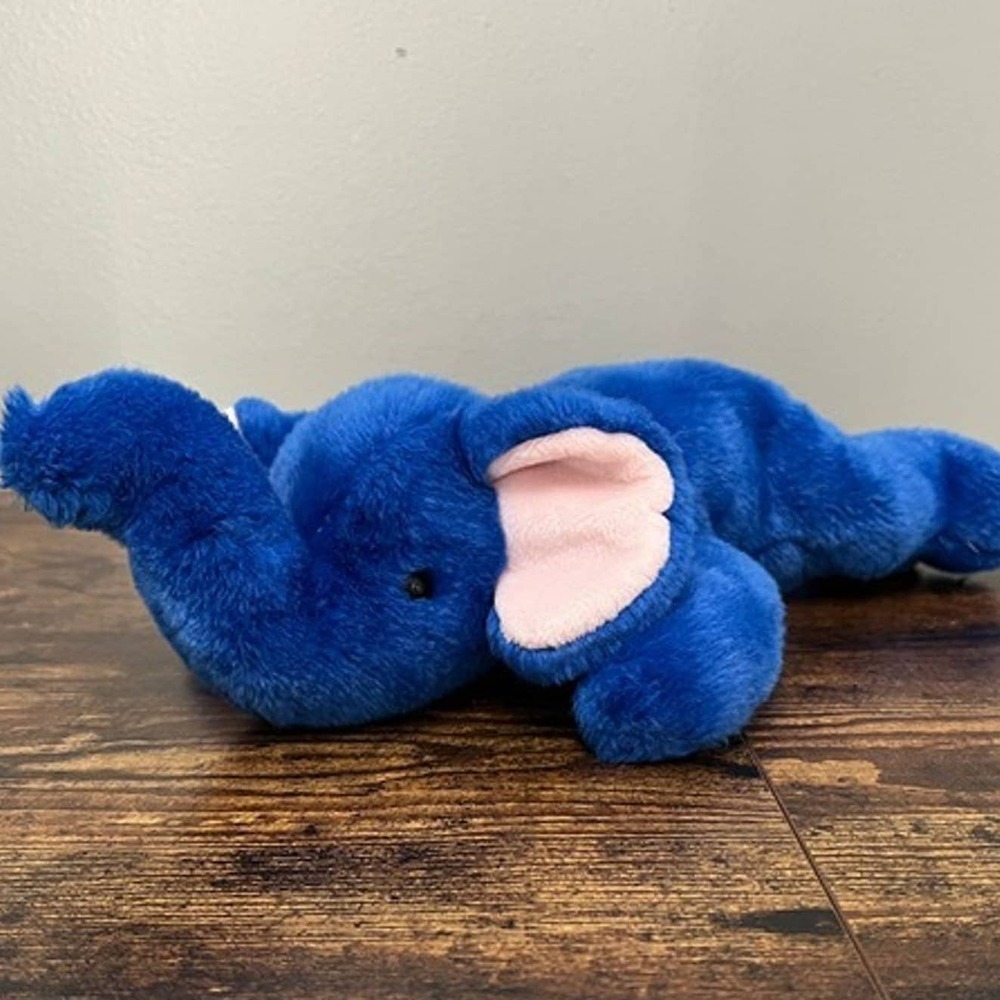 TY Beanie Buddies Peanut the Blue Elephant Bean Bag Plush Vintage 1998‎